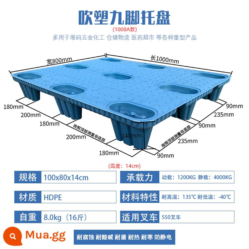 Pallet nhựa đúc thổi 9 foot pallet xếp chồng công nghiệp pallet chở hàng thảm trải sàn pallet kho tấm lót chống ẩm - 100*80*14cm[8kg]