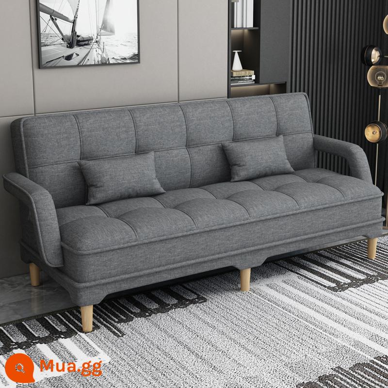 Gấp 2 Sofa Giường Căn Hộ Nhỏ Phòng Khách Đôi 3 Người Đa Năng Có Thể Giặt Vải Cao Su Lười Sofa Giường - vải lanh màu xám đậm