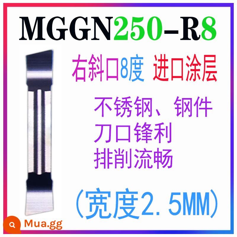 Lưỡi cắt CNC xiên trái và phải lưỡi cắt lưỡi cắt dao cắt rãnh ô tô dao hạt 8 độ 15 độ MGGN300RL - MGGN250-R8 YFBZ (2,5 góc xiên phải 8 độ)