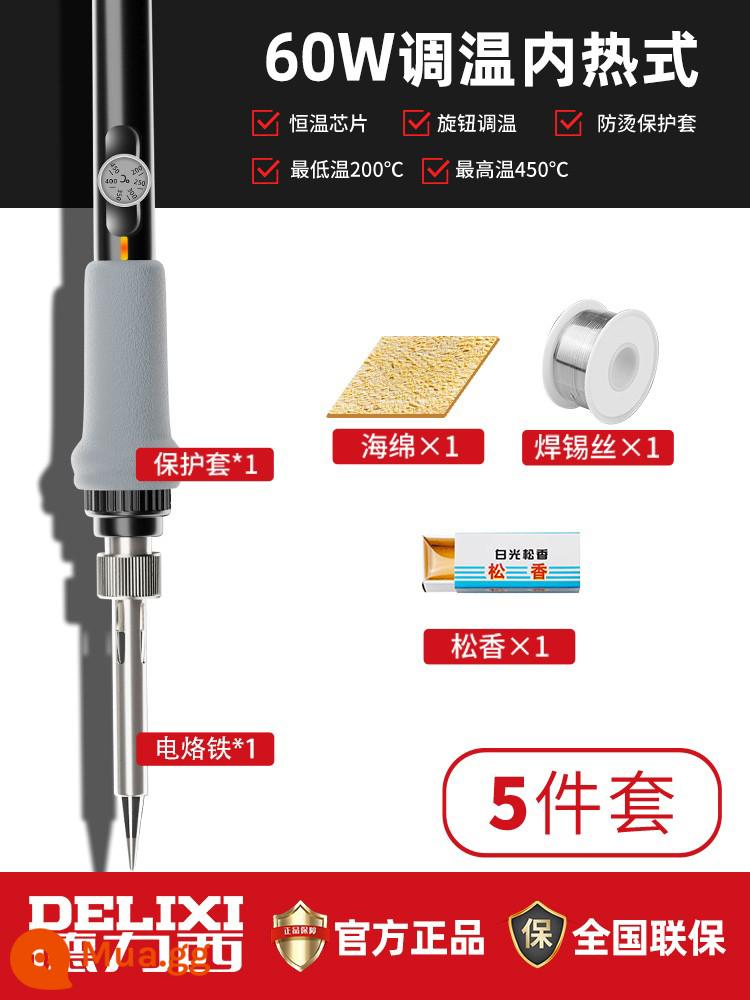 Deli Si Electric Big Iron Hamerkeep Hàn Sửa chữa Công cụ hàn Cổ học Thiết lập Nhiệt độ không đổi Điện LUO Súng hàn sắt - Bộ 5 món có thể điều chỉnh nhiệt độ 60w (làm nóng nhanh và nhiệt độ không đổi)