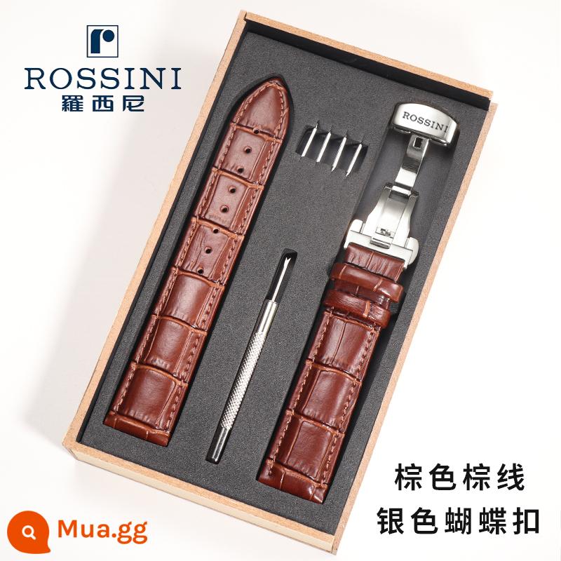 Dây đồng hồ da thật Rossini da bò chống mồ hôi nguyên bản màu xanh 616725 8633 5715 SR6461 nam 21mm - Sợi nâu nâu + khóa bướm bạc