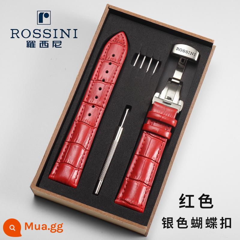 Dây đồng hồ da thật Rossini da bò chống mồ hôi nguyên bản màu xanh 616725 8633 5715 SR6461 nam 21mm - Khóa bướm đỏ + bạc