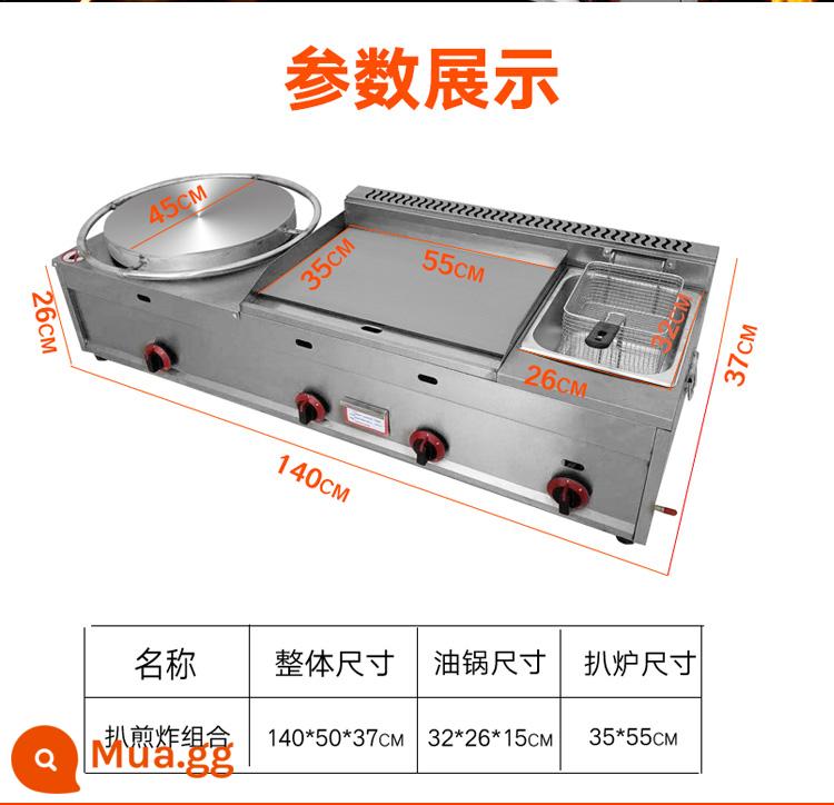 Bánh xèo vỉ nướng Tất cả các quầy gas thương mại Bánh xèo trứng Mì lạnh nướng Bánh xèo hành lá Xiên que chiên Teppanyaki - Máy làm bánh pancake quay 45 + vỉ nướng 55 + nồi chiên