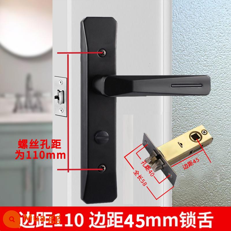 Bột phòng vệ sinh khóa cửa phòng tắm keyless nhà tắm hộ gia đình vệ sinh trong nhà hợp kim nhôm tay nắm cửa lưỡi đơn đa năng - Đen [khoảng cách lỗ 110mm] với lưỡi khóa lề 45mm