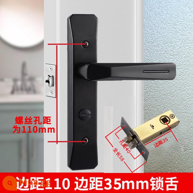 Bột phòng vệ sinh khóa cửa phòng tắm keyless nhà tắm hộ gia đình vệ sinh trong nhà hợp kim nhôm tay nắm cửa lưỡi đơn đa năng - Đen [khoảng cách lỗ 110mm] với lưỡi khóa lề 35mm