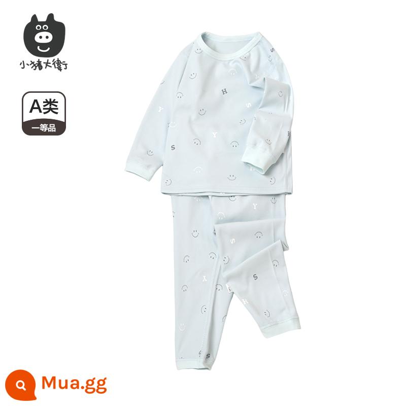 Bộ Đồ Lót Cotton Trẻ Em Piggy David Bộ Đồ Lót Cotton Bé Trai Và Bé Gái Cổ Tròn Dài Tay Quần Áo Mùa Xuân Và Quần Mùa Xuân Bộ 2 Món 2 Món - mặt cười màu xanh