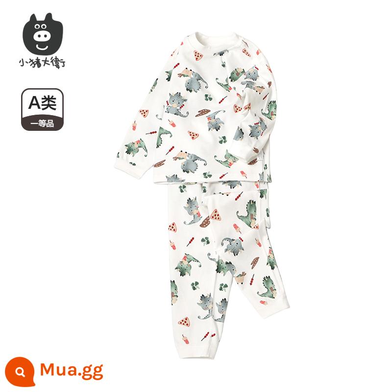 Bộ Đồ Lót Cotton Trẻ Em Piggy David Bộ Đồ Lót Cotton Bé Trai Và Bé Gái Cổ Tròn Dài Tay Quần Áo Mùa Xuân Và Quần Mùa Xuân Bộ 2 Món 2 Món - Khủng long nhỏ [cổ giữa]