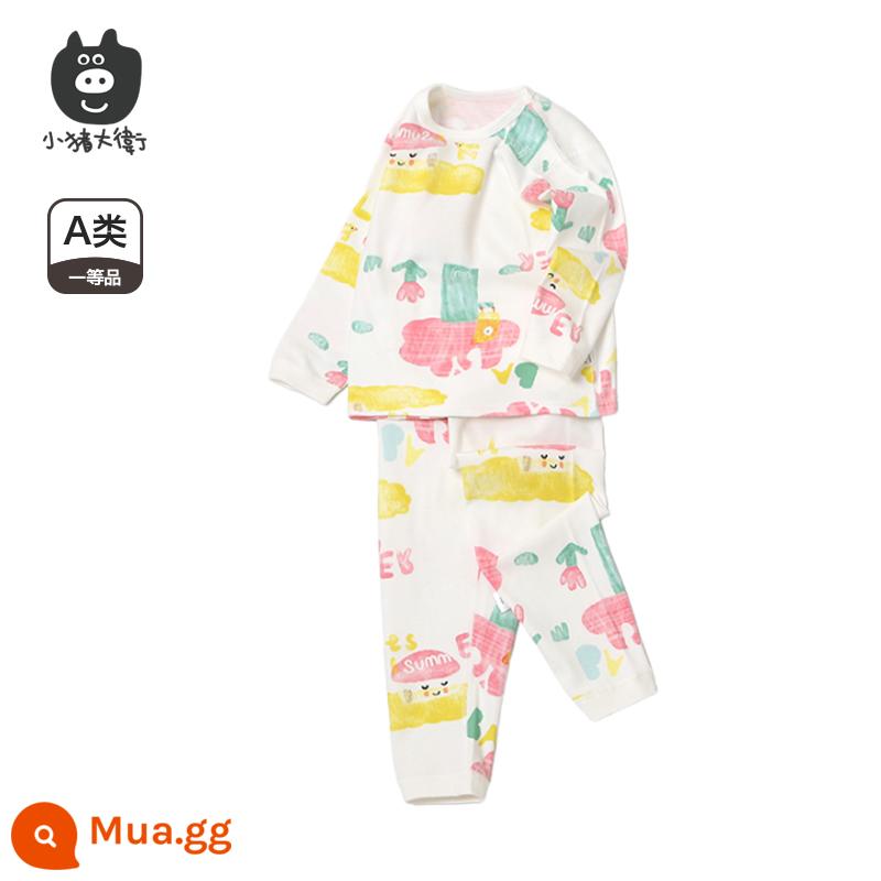 Bộ Đồ Lót Cotton Trẻ Em Piggy David Bộ Đồ Lót Cotton Bé Trai Và Bé Gái Cổ Tròn Dài Tay Quần Áo Mùa Xuân Và Quần Mùa Xuân Bộ 2 Món 2 Món - mùa hè hạnh phúc