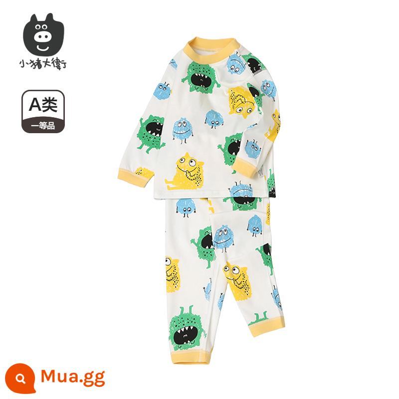 Bộ Đồ Lót Cotton Trẻ Em Piggy David Bộ Đồ Lót Cotton Bé Trai Và Bé Gái Cổ Tròn Dài Tay Quần Áo Mùa Xuân Và Quần Mùa Xuân Bộ 2 Món 2 Món - Quái vật nhỏ Rick [cổ giữa]