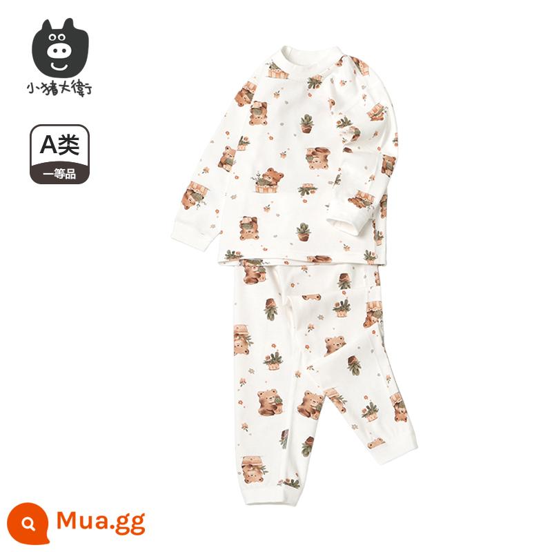 Bộ Đồ Lót Cotton Trẻ Em Piggy David Bộ Đồ Lót Cotton Bé Trai Và Bé Gái Cổ Tròn Dài Tay Quần Áo Mùa Xuân Và Quần Mùa Xuân Bộ 2 Món 2 Món - Gấu xương rồng [cổ giữa]