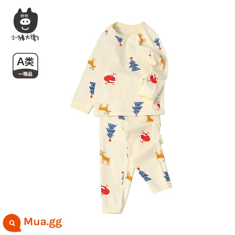 Bộ Đồ Lót Cotton Trẻ Em Piggy David Bộ Đồ Lót Cotton Bé Trai Và Bé Gái Cổ Tròn Dài Tay Quần Áo Mùa Xuân Và Quần Mùa Xuân Bộ 2 Món 2 Món - nai sừng tấm giáng sinh