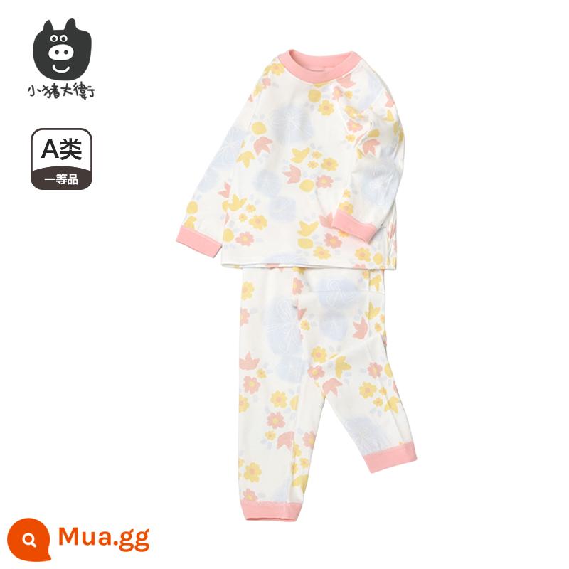 Bộ Đồ Lót Cotton Trẻ Em Piggy David Bộ Đồ Lót Cotton Bé Trai Và Bé Gái Cổ Tròn Dài Tay Quần Áo Mùa Xuân Và Quần Mùa Xuân Bộ 2 Món 2 Món - Khu Vườn Bí Mật [Cổ Trung]