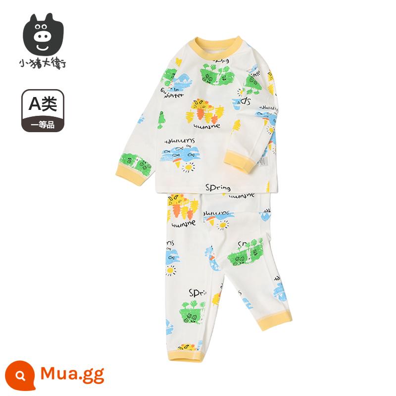 Bộ Đồ Lót Cotton Trẻ Em Piggy David Bộ Đồ Lót Cotton Bé Trai Và Bé Gái Cổ Tròn Dài Tay Quần Áo Mùa Xuân Và Quần Mùa Xuân Bộ 2 Món 2 Món - Bốn mùa cho bạn [Zhongling]