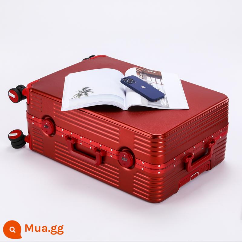 Mật Khẩu Vali Khung Nhôm Xe Đẩy Vali Nữ Chất Liệu PC 2022 Mới Im Lặng Đa Năng Bánh Nam Công Suất Lớn - Khung nhôm chịu áp lực gia cố màu đỏ