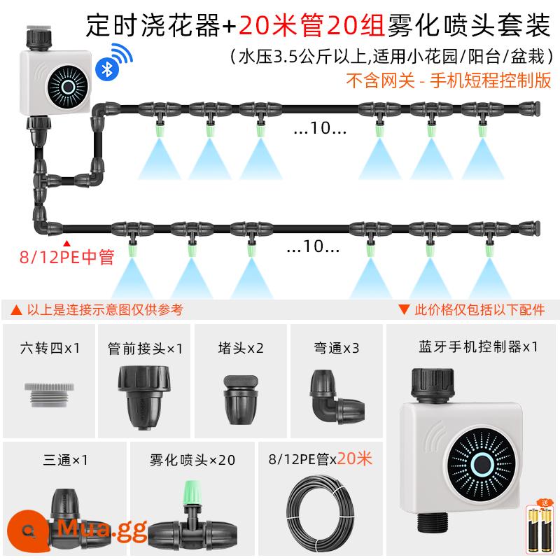 Bluetooth/WiFi điện thoại di động điều khiển từ xa tưới cây tự động tại nhà hẹn giờ tưới vườn tưới hoa hệ thống phun nước - Bộ điều khiển Bluetooth + 20 bộ vòi phun sương treo, phiên bản tầm ngắn