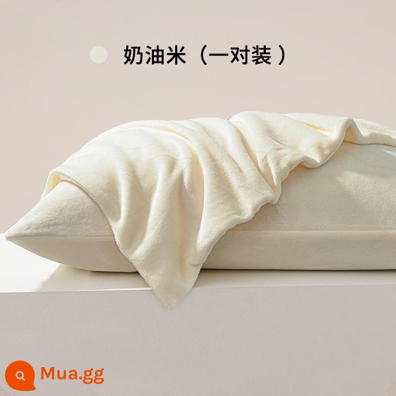 Nhung Sữa Áo Gối Cặp Áo Gối Đơn Gói 48 Cm X 74 Cm Cotton Nguyên Chất Mùa Thu Đông Gối nam Nhung San Hô 2 - [Cơm kem/cặp/sữa nhung]