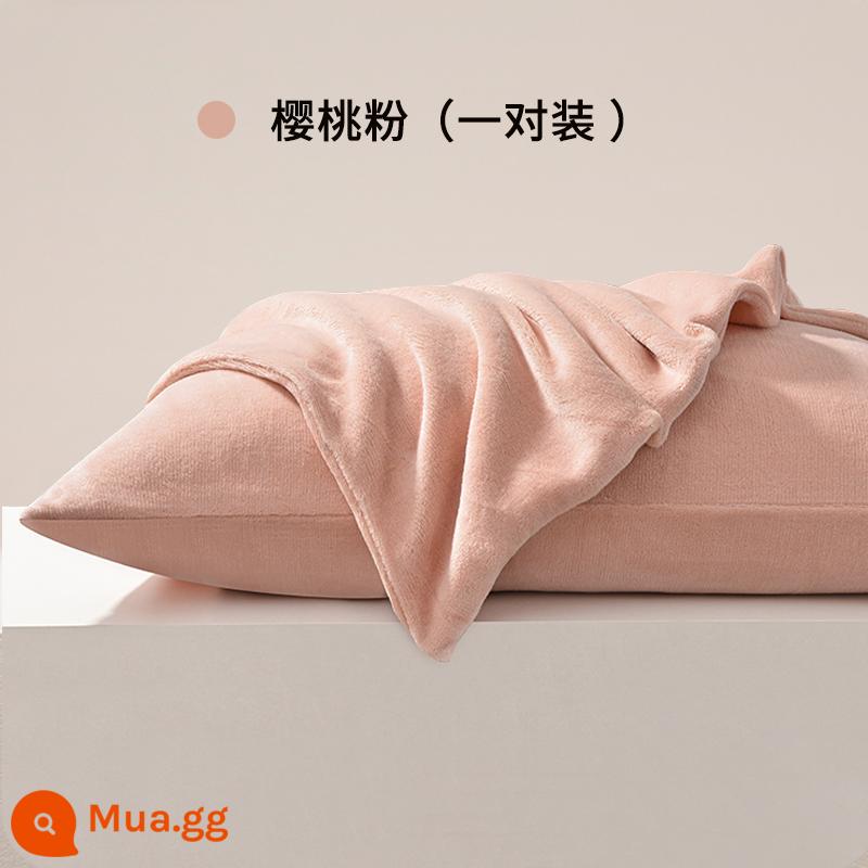 Nhung Sữa Áo Gối Cặp Áo Gối Đơn Gói 48 Cm X 74 Cm Cotton Nguyên Chất Mùa Thu Đông Gối nam Nhung San Hô 2 - [Bột anh đào/cặp/nhung sữa]