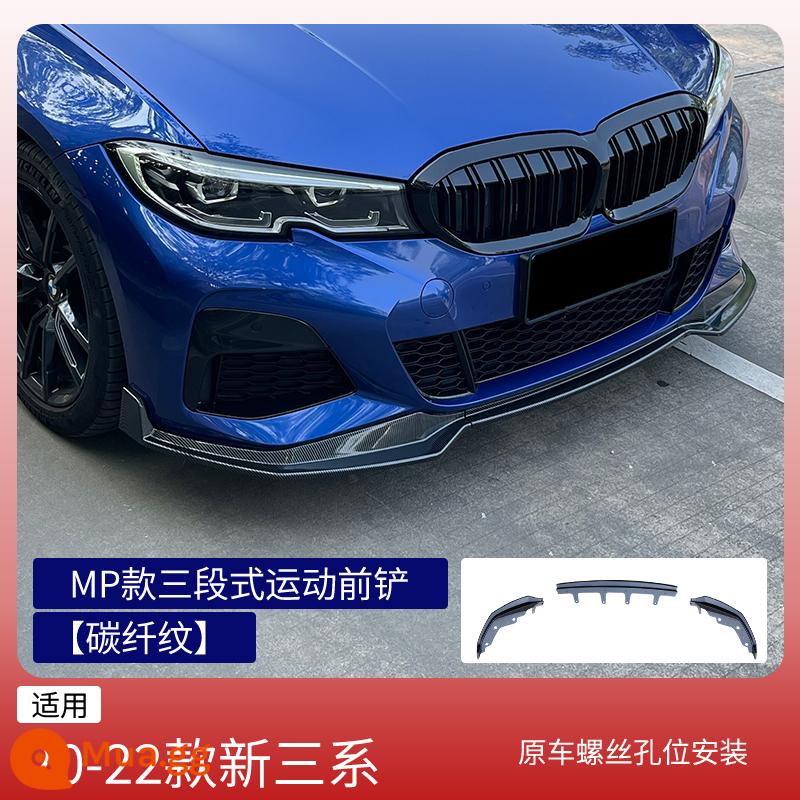 Thích hợp cho 20-22 BMW sê-ri 3 xẻng trước môi trước bên váy môi sau cánh lướt gió phía sau sửa đổi Yaoye MP các bộ phận xuất hiện - Xẻng trước ba phần MP nâng cấp mẫu 20-22 [mô hình sợi carbon] [cố định vít xe nguyên bản mà không cần lắp méo] lắp lỗ xe nguyên bản