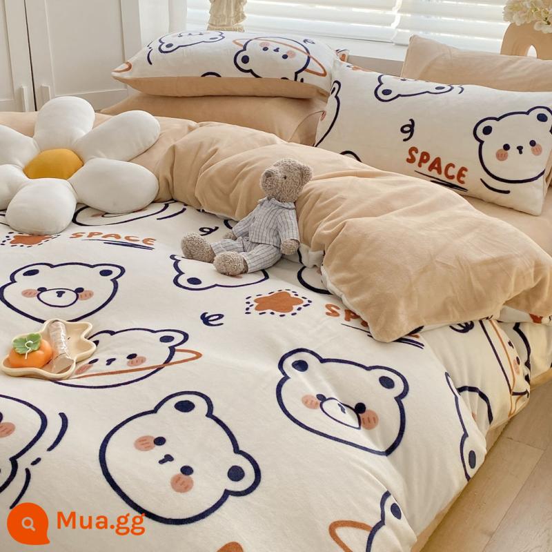 Bed Velvet Bed Velvet nhỏ Bốn bộ giường nhung Velvet Bỉ mặt bích mùa đông - Gấu trắng [Nhung sữa lụa]