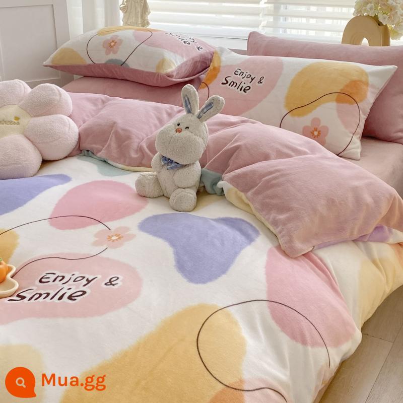 Bed Velvet Bed Velvet nhỏ Bốn bộ giường nhung Velvet Bỉ mặt bích mùa đông - Đá đầy màu sắc [Nhung sữa lụa]