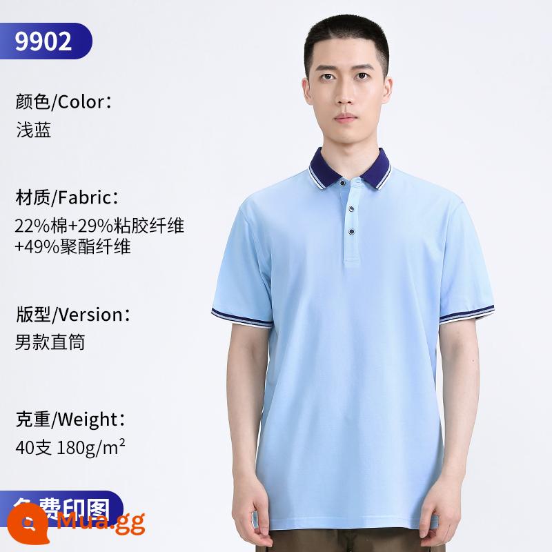 Áo Polo cao cấp tùy chỉnh quần áo làm việc đội mùa hè mặc in logo tùy chỉnh nhân viên T-shirt ngắn tay văn hóa - 9902 người đàn ông màu xanh nhạt