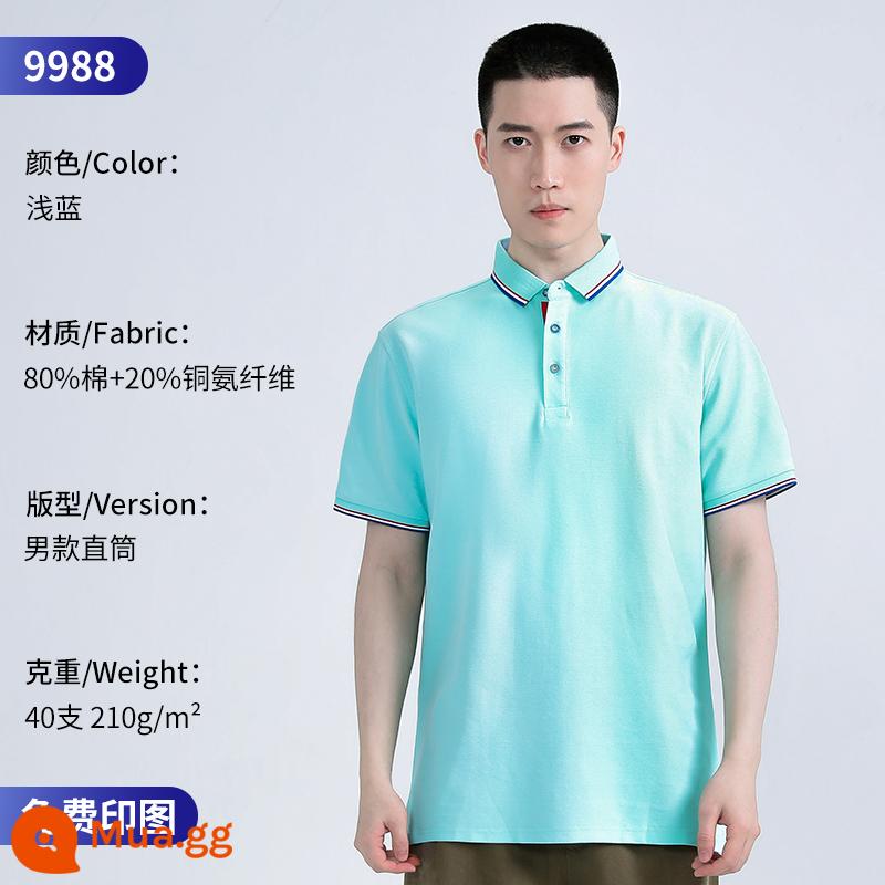 Áo Polo cao cấp tùy chỉnh quần áo làm việc đội mùa hè mặc in logo tùy chỉnh nhân viên T-shirt ngắn tay văn hóa - 9988 người đàn ông màu xanh nhạt