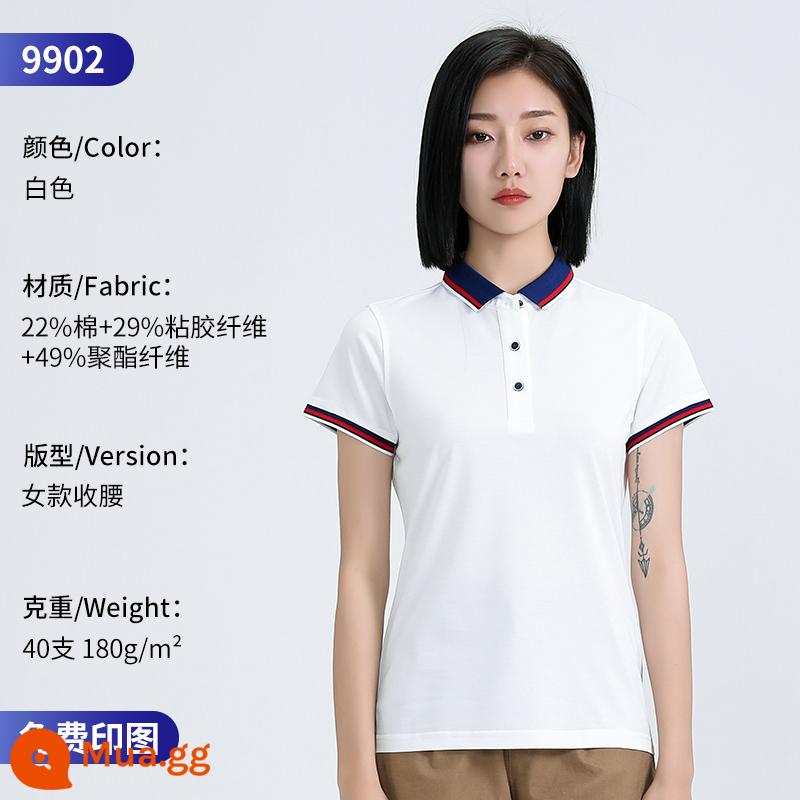 Áo Polo cao cấp tùy chỉnh quần áo làm việc đội mùa hè mặc in logo tùy chỉnh nhân viên T-shirt ngắn tay văn hóa - 9902 nữ trắng