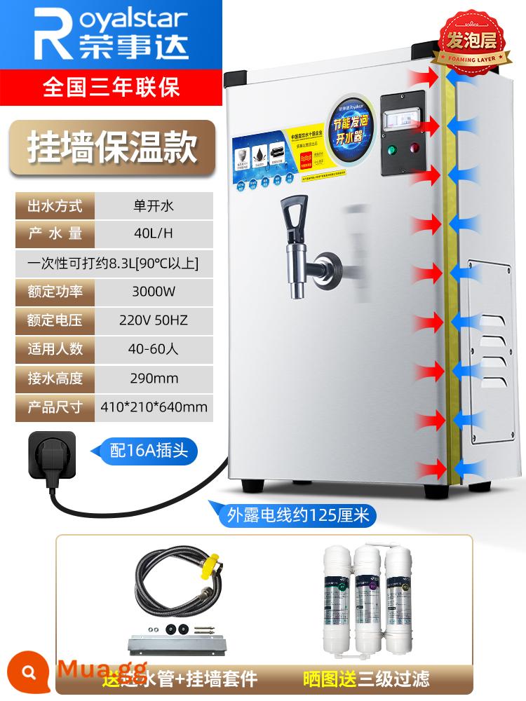 Rongshida máy nước nóng điện hoàn toàn tự động máy nước nóng thương mại máy nước nóng công nghiệp thùng sôi khách sạn bình nước lò - Model cách nhiệt con trỏ treo tường 3KW/40L [40-60 người] có phích cắm 16A