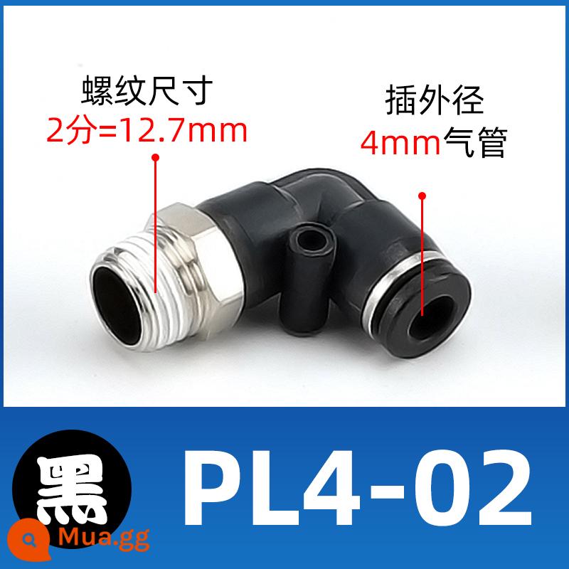 Ống dẫn khí nén ren chữ L uốn góc phải 90 độ qua đầu nối nhanh PL4/6/8/10-M5/01/02/03/04 - PL4-02 đen