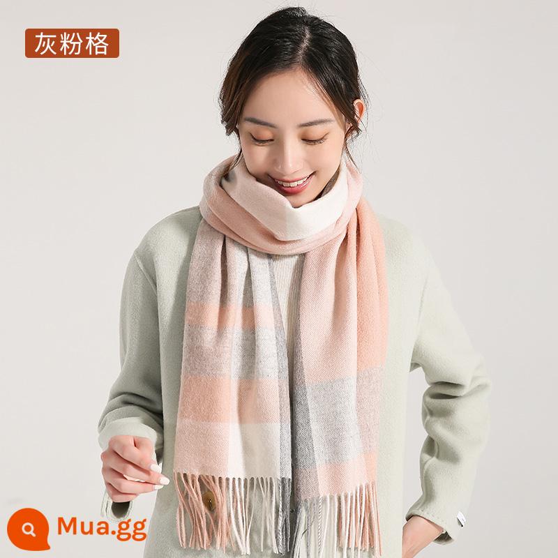 Câu chuyện Thượng Hải Khăn quàng cổ 100% cashmere dành cho nữ mùa đông phù hợp với tất cả các loại khăn choàng mùa thu đông cao cấp mang đến cho bạn gái cảm giác sang trọng - séc hồng xám