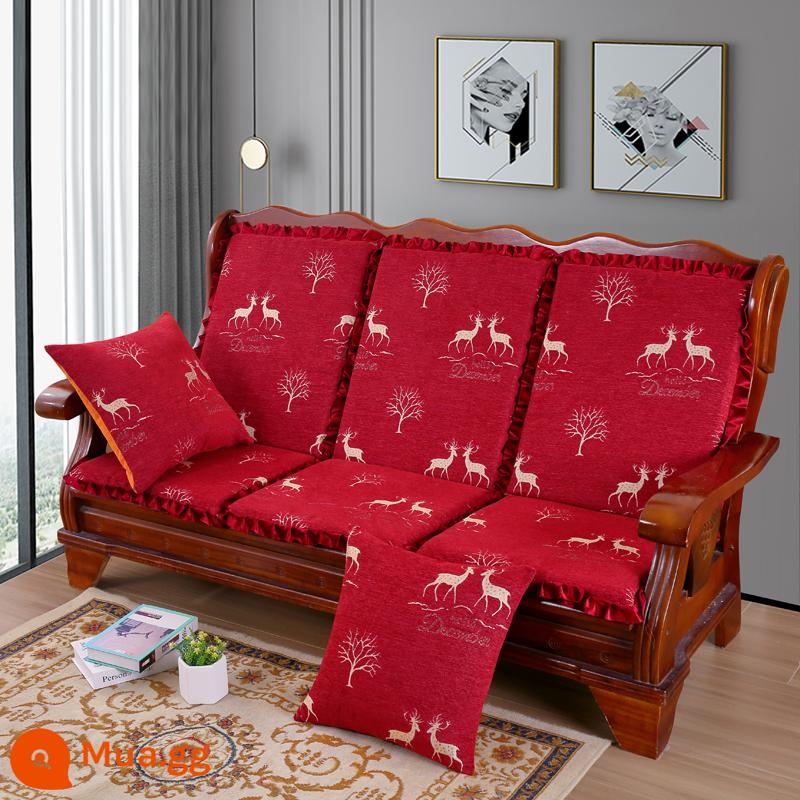 Đệm sofa gỗ đặc kết hợp chống trượt đa năng Đệm bọt biển dày ba chỗ có tựa lưng Đệm ghế gỗ kiểu cũ một mảnh - Màu xám đen