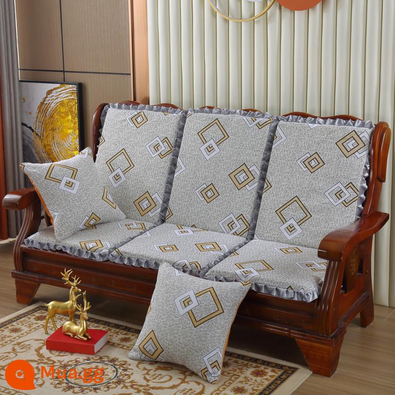 Đệm sofa gỗ đặc kết hợp chống trượt đa năng Đệm bọt biển dày ba chỗ có tựa lưng Đệm ghế gỗ kiểu cũ một mảnh - màu trắng kem