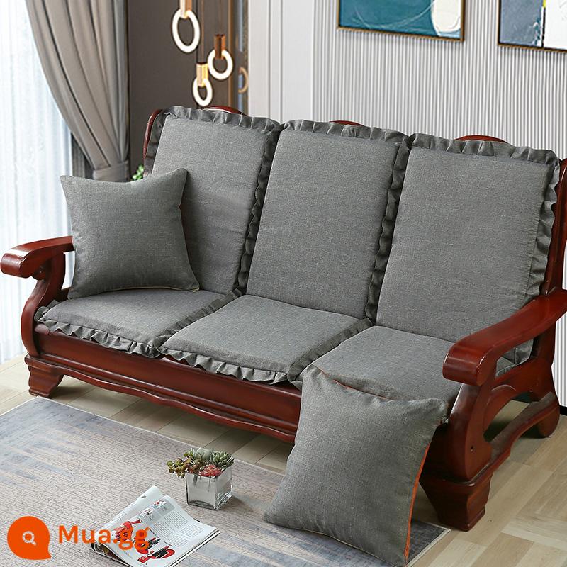 Đệm sofa gỗ đặc kết hợp chống trượt đa năng Đệm bọt biển dày ba chỗ có tựa lưng Đệm ghế gỗ kiểu cũ một mảnh - Màu xám phong cách Bắc Âu (cây gai tre)