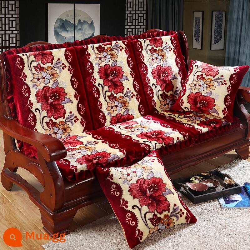 Đệm sofa gỗ đặc kết hợp chống trượt đa năng Đệm bọt biển dày ba chỗ có tựa lưng Đệm ghế gỗ kiểu cũ một mảnh - hoa vân anh