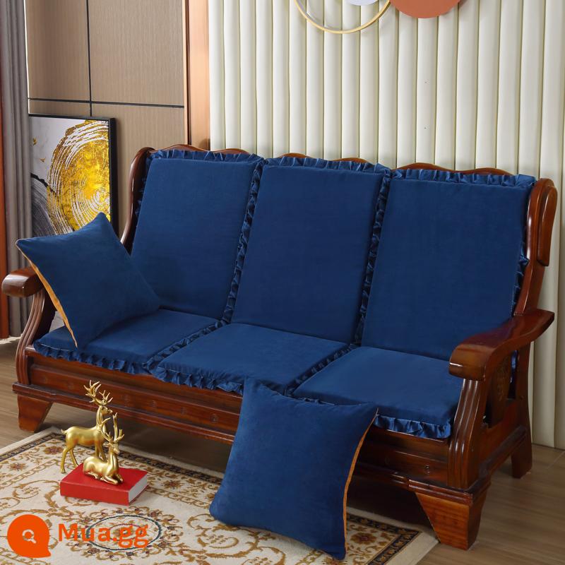 Đệm sofa gỗ đặc kết hợp chống trượt đa năng Đệm bọt biển dày ba chỗ có tựa lưng Đệm ghế gỗ kiểu cũ một mảnh - xám hồng nhạt