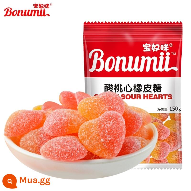 Bonumi Kẹo mềm Cát chua Màu sâu Sâu bướm Gấu Trái tim đào chua Coke Kẹo dẻo Kẹo dẻo QQ Kẹo trái cây Người nổi tiếng Internet Đồ ăn nhẹ - Tim đào cát chua 150g*1 túi