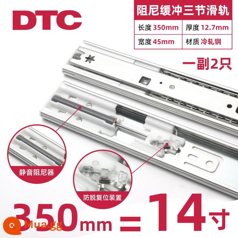 Bộ đệm giảm chấn theo dõi ngăn kéo phần cứng Dongtai DTC ba đoạn ray trượt ray trượt gắn bên chống kẹp tay tự mồi - Đệm giảm chấn ba đoạn 14 inch = 35cm bạc (mỗi gói 2 miếng)