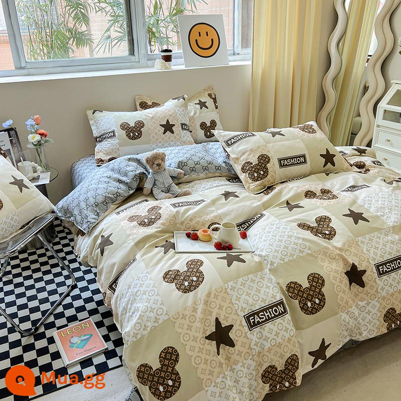 Ins Ga Giường 4 Món Bộ Ga Giường Cotton Đôi Vỏ Chăn Cotton Nguyên Chất Ký Túc Xá Sinh Viên Chăn Ga Gối 3 Miếng 4 - Sub xám nhạt sang trọng GD