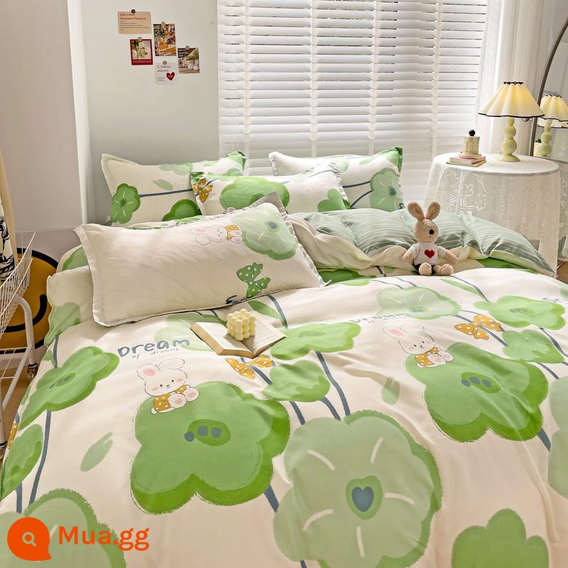 Ins Ga Giường 4 Món Bộ Ga Giường Cotton Đôi Vỏ Chăn Cotton Nguyên Chất Ký Túc Xá Sinh Viên Chăn Ga Gối 3 Miếng 4 - Màu xám thông thường Neverland BYS