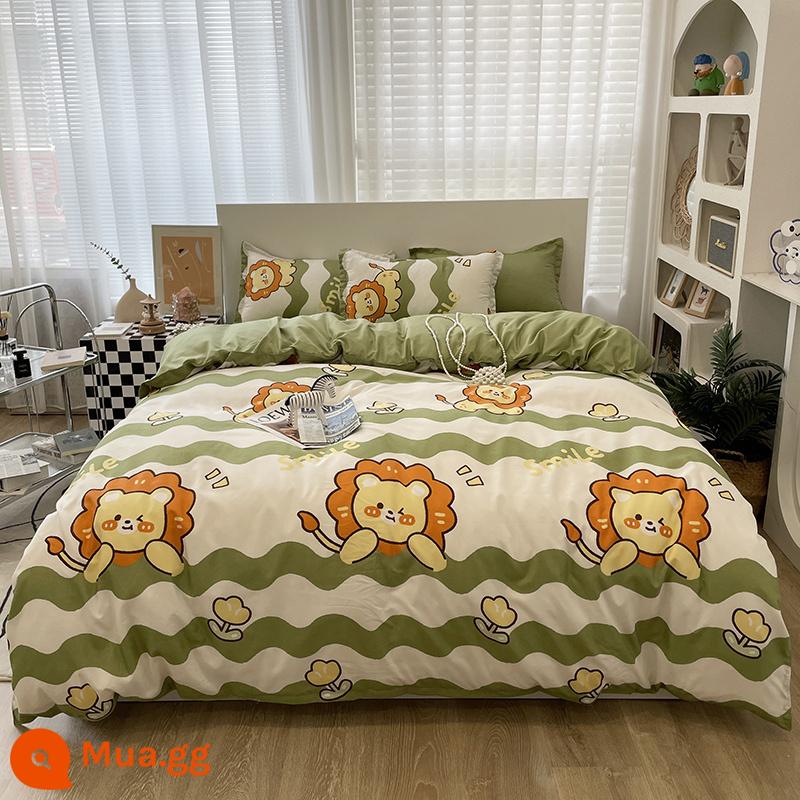 Ins Ga Giường 4 Món Bộ Ga Giường Cotton Đôi Vỏ Chăn Cotton Nguyên Chất Ký Túc Xá Sinh Viên Chăn Ga Gối 3 Miếng 4 - Ông Lion BYS vàng rực rỡ