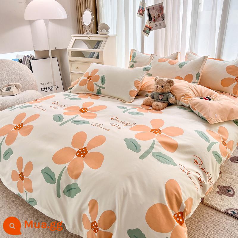 Ins Ga Giường 4 Món Bộ Ga Giường Cotton Đôi Vỏ Chăn Cotton Nguyên Chất Ký Túc Xá Sinh Viên Chăn Ga Gối 3 Miếng 4 - GD rụng lá màu vàng, thơm