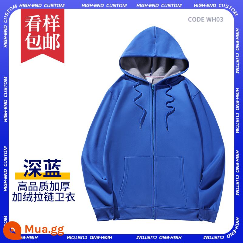 Áo tùy chỉnh quần áo làm việc tự làm đồng phục lớp áo hoodie in logo tay dài nam nữ quần áo tự làm - E-màu xanh đậm