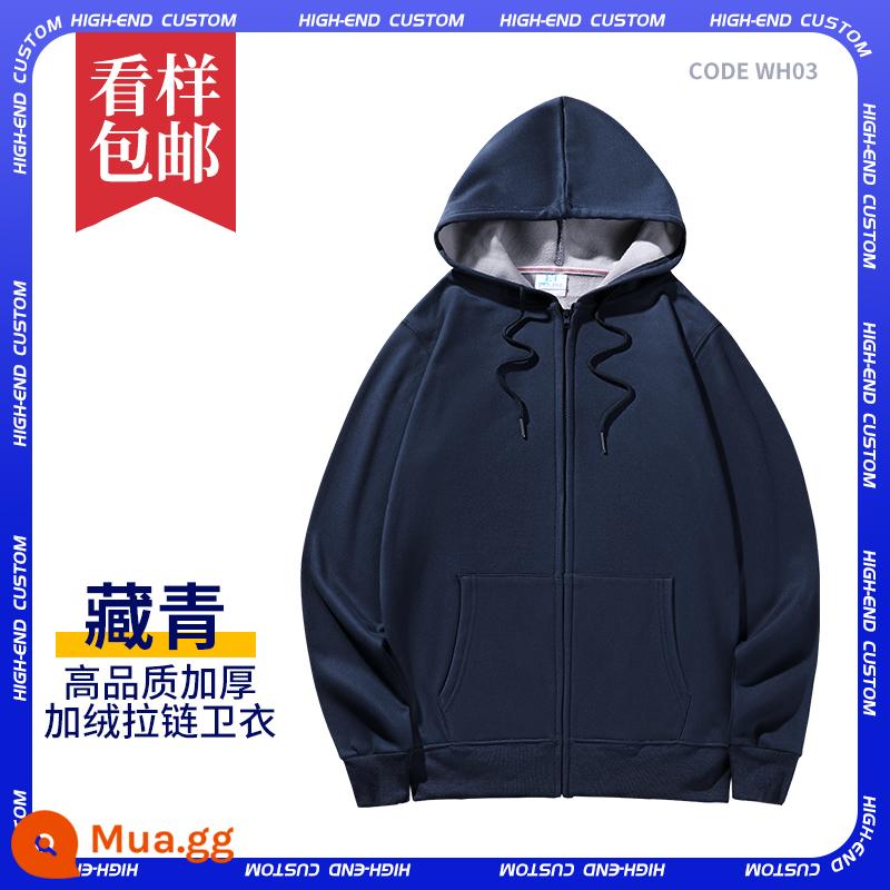 Áo tùy chỉnh quần áo làm việc tự làm đồng phục lớp áo hoodie in logo tay dài nam nữ quần áo tự làm - E-Xanh hải quân