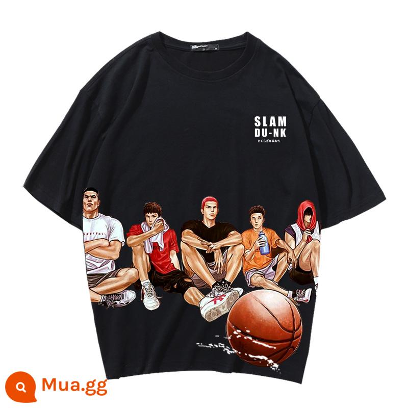 Mùa Hè 2023 Slam Dunk Áo Thun Ngắn Tay Nam Tất Cả Các Trận Đấu Bóng Rổ Quần Áo Dáng Rộng Hợp Thời Trang Sakuragi Flower Road Khớp Nửa Tay - Đêm thách đấu sắc màu 5 người - Đen