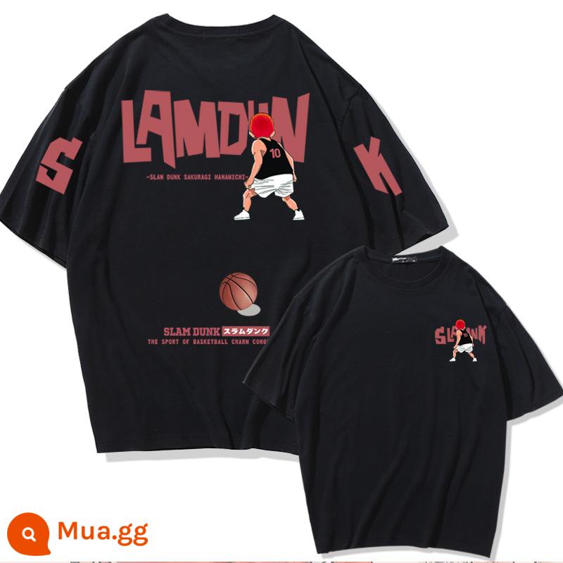 Mùa Hè 2023 Slam Dunk Áo Thun Ngắn Tay Nam Tất Cả Các Trận Đấu Bóng Rổ Quần Áo Dáng Rộng Hợp Thời Trang Sakuragi Flower Road Khớp Nửa Tay - Chữ ở tay áo sau của Sakuragi - đen