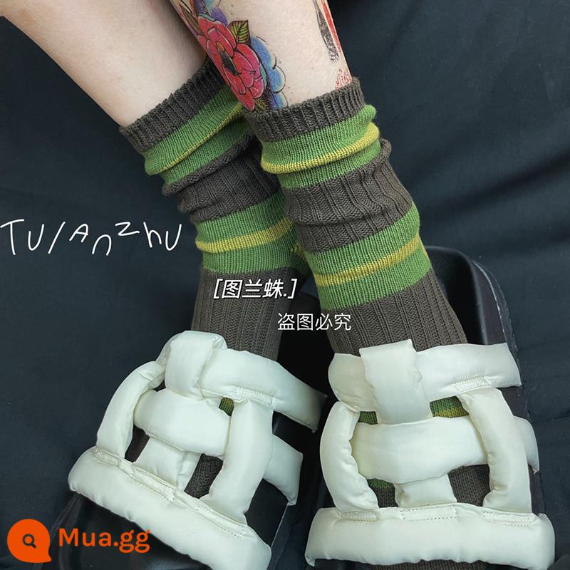 Khi mặt trời lặn, cuộc sống trỗi dậy ~ Thu đông lên ngôi đường phố cá tính sợi cotton dày kẻ sọc phong cách đường phố cao cấp - 1 cặp - sọc xanh cà phê