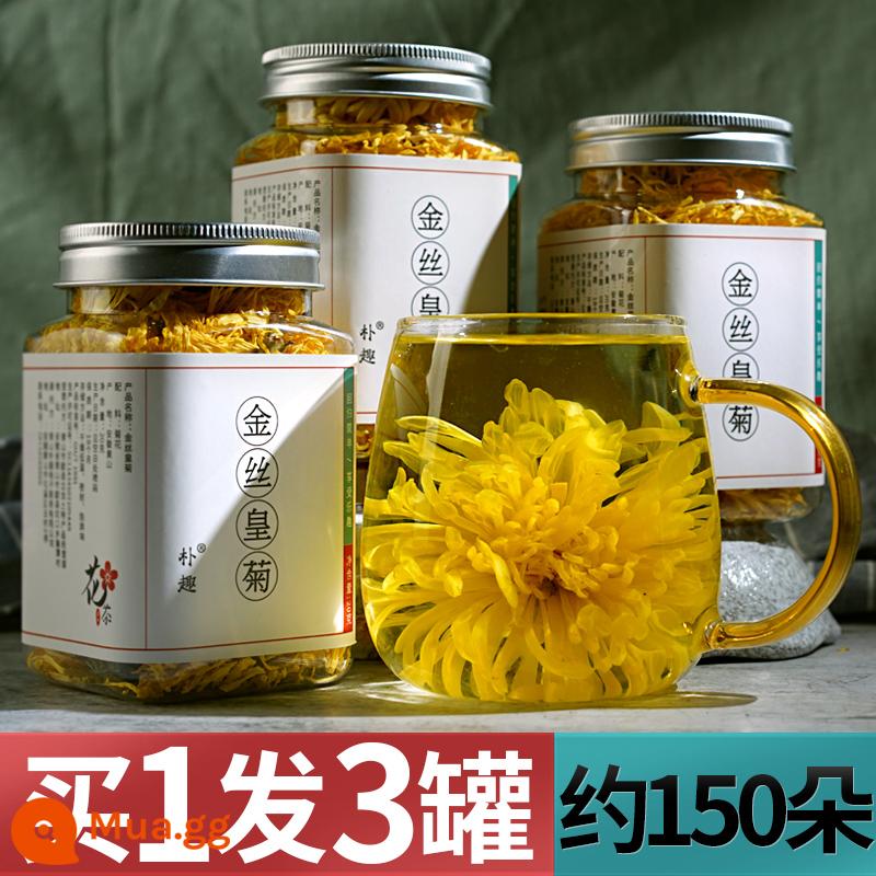 Chrysanthemum Tea Golden Silk Hoàng đế Chrysanthemums Một ly hộp quà tặng hoa cúc lớn màu vàng lớn - Mua 1 gói và 3 lon (tổng cộng khoảng 150 bông)