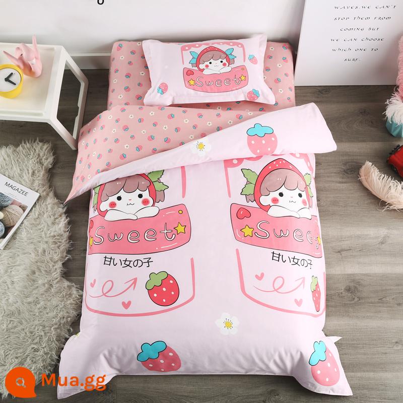 Bộ chăn ga ba món mẫu giáo, vỏ chăn trẻ em, bộ sáu món cho bé sắp vào mẫu giáo, chăn ga gối cotton nguyên chất, chăn ngủ mùa đông đặc biệt - cô gái ngọt ngào