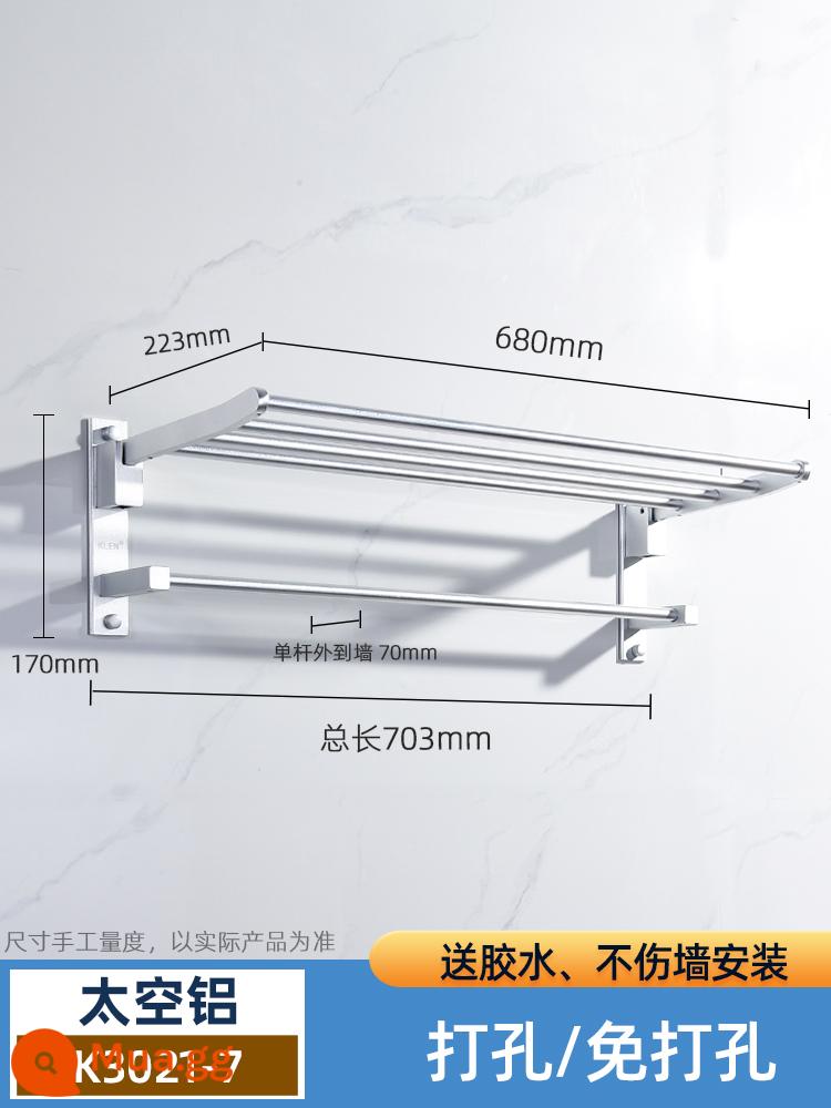 Không gian phòng bột nhôm giá treo khăn miễn phí đấm phòng tắm kệ đựng đồ phòng tắm mặt dây chuyền giá treo khăn vệ sinh giá - Model trụ đơn đa năng không đục lỗ Yayin (703mm)