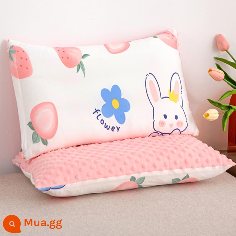 Cặp vỏ gối nhung đậu dành cho trẻ em mẫu giáo tại nhà Vỏ gối đơn 30x50 nữ - Strawberry Bunny [Vỏ gối đơn]